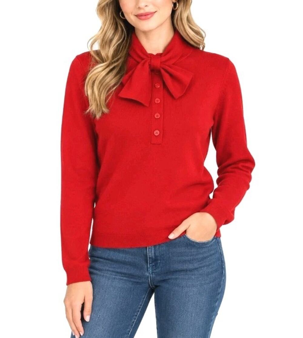 Dior D Uniforms ~Woman Size M~ Red Wool Blend 7 Buttons Up Knit Sweater.